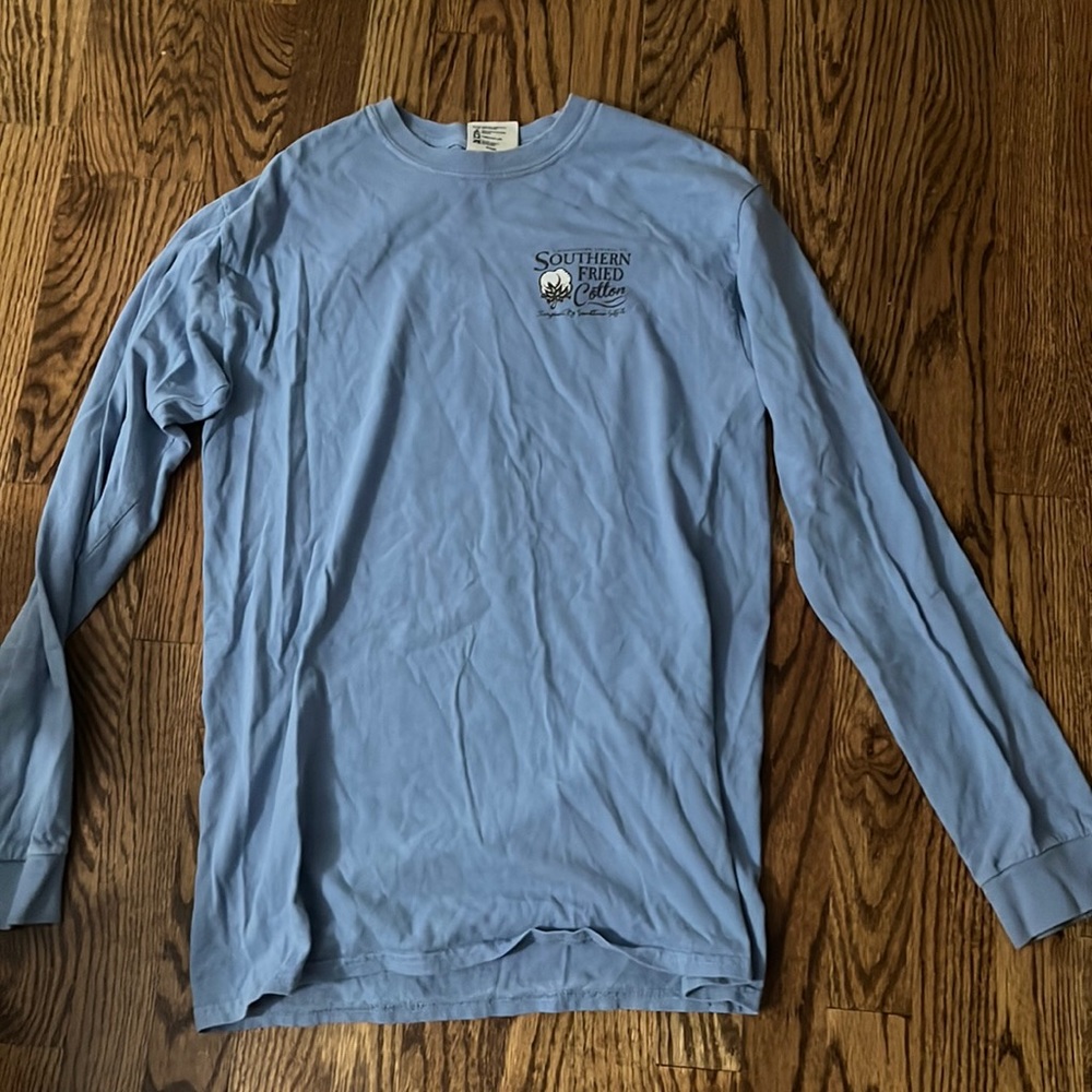 Southern Fried cotton t shirt long sleeve blue